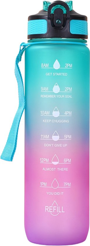 1 Liter Drinkfles - Drinkfles - Draagbare ruimtebeker met matte afwerking - Outdoor fitness waterfles - Lekvrije plastic waterbeker - Groenpaars verloop