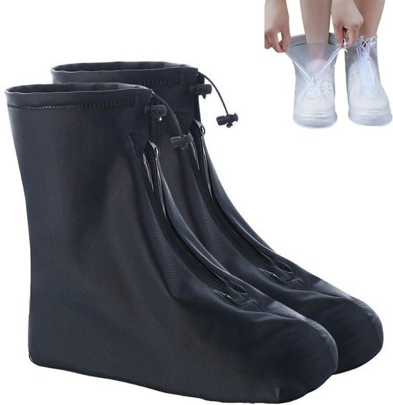 1 paar-overschoenen waterdicht- regenschoenen-regenschoenen overtrek-overschoenen-Overschoenen Waterdicht met Ritssluiting- Regenschoenen Fiets- Waterdicht - Antislip- Geschikt voor fietsen, motorfietsen, scooters en woon-maat 41-42-Zwart