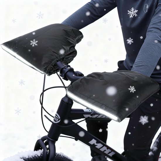 1 Paar Stuurhandschoenen - Handmoffen - Extra Gewatteerde Fietswanten - Reflecterend Strepen - Winter - Waterdicht - Scooter Handschoenen - voor Motorfiets, E-Bike, MTB, Fiets - One Size: 30x33cm - Universele Stuurhandschoenen - Zwart