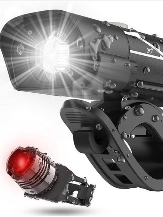1 set of front light kit - 400 lumens - IPX4 - Rechargeable bicycle LED lights - Rear bicycle lights - Suitable for mountain bikes