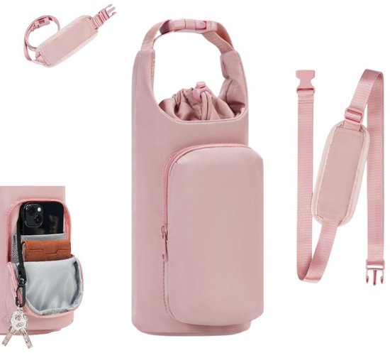 1 stuk - Draagtas voor waterfles - roze - Draagbare Waterfles Houder Tas - Waterfles Draagtas voor Wandelen Camping - Flessenhouder - Flessendrager - Drinkfleshouder
