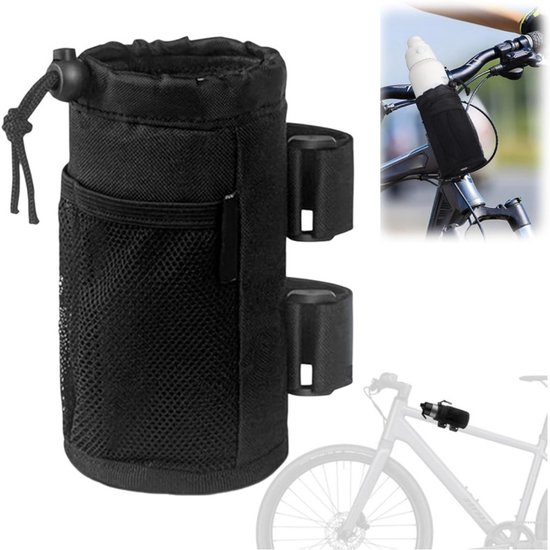 1 stuk - Fietsbidontas - Fietsbekerhouder - Bekerhouder voor op het fietsstuur - Bidonhouder voor op de fiets - Bekerhouder voor looprek - Met gaasvak - Zwart - 8,5*8,5*17,5 cm - Geschikt voor fietsen, scooters, looprekken en golfkarretjes