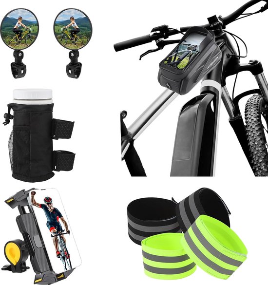 10-in-1 telefoonhouder voor fiets, fietsaccessoires, frametas, waterdicht, 360° draaibare fietshouder, stuurtas voor 4,7-7,2 inch smartphone, fietsspiegel, reflecterende band van KASHYSQA