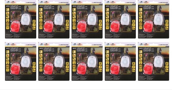 10 sets DUNLOP Cycling Siliconen LED Fiets Lampjes - 10 Sets van 1 wit en 1 rood Led lampje - Verlichtingsset - Achterlicht - Voorlicht - Koplamp - Rood & Wit / fietslicht / fietslamp
