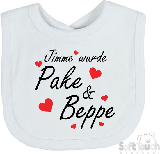100% katoenen Slab Slabber Slabbetje "Jimme wurde Pake & Beppe met hartjes" zwangerschapsaankondiging Fries Unisex Katoen Wit/zwart/rood Maat 33 x 22 cm van 100%
