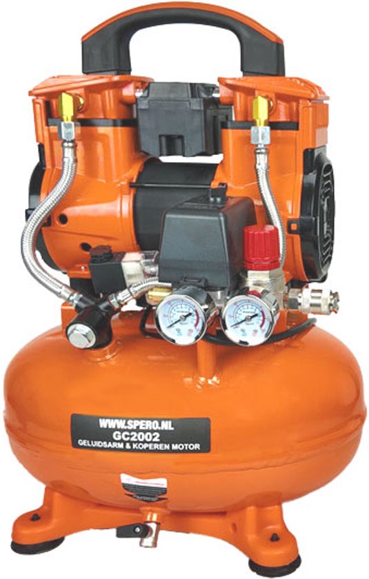 10Ltr - 1180W - 1.5PK HIGH SPEED 190 L/min Olievrije Silent Compressor 2800T/min 65dB SPERO - 9Bar - SPERO