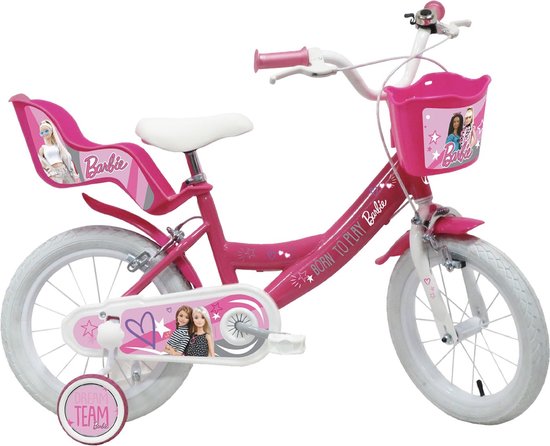 12 inch Barbie fiets met luchtbanden, poppenzitje en mandje van Merkloos