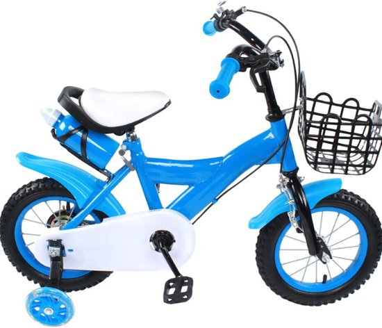 12 Inch - Geel - Kinder Fiets - Fiets Met Zijwieltjes en Verlichting erin - Voor 3-6 Jaar - Jongen/Meisjes - Duurzaam van Merkloos