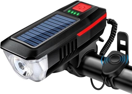 120dB Hoorn – Multifunctionele Fietsvoorlamp – Zonne & USB Oplaadbaar – Hoge Helderheid - Fietslamp - Koplamp fiets - Fietslampjes - Fietslichten - rood