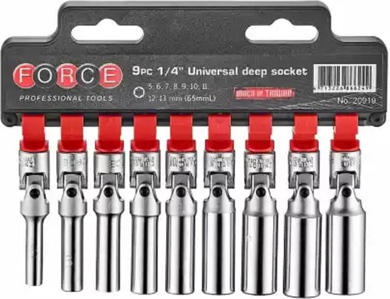 1/4" Kniegewricht doppenset lang 9 delig van Verta.