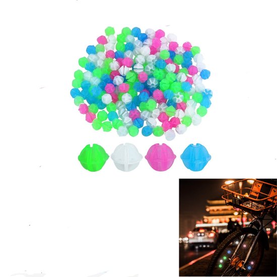 144 stuks - Lichtgevende kralen voor fietsen- fietskralen - Fiets Spaakkralen Glow In The Dark - veelkleurige ronde plastic lichtgevende kralen - fietswieldecoratie - Spaak Versiering van Merkloos