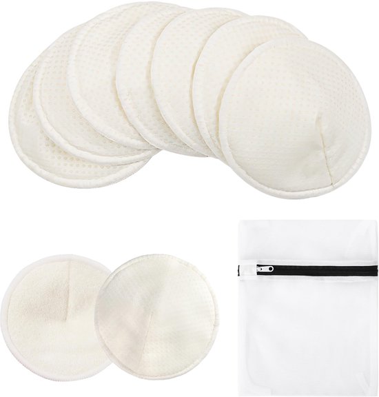 14pcs Washable Nursing Pillows, Reusable Organic Bamboo Breast Pads with Breastfeeding Wash Bag, Nursing Pads with Non-Slip Design (12cm)