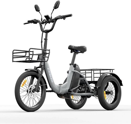 16 Inch 48V 20Ah Accu Famille elektrische longtail transportfiets - Klapfiets E-Bakfiets - Elektrische Vrachtsfiets 180kg - 100km Bereik - Elektrische Driewieler - 3-wielige cargo e-bike - 90 Nm -Voor Senioren & Dagelijks Gebruik-Grijs