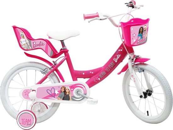 16 inch Barbie fiets met luchtbanden, poppenzitje en mandje van Merkloos