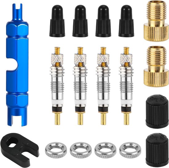 19-delige Set Fietsventiel Adapters voor Franse Ventielen, Inclusief Pomp en Reparatieaccessoires voor Mountainbikes en Fietsen
