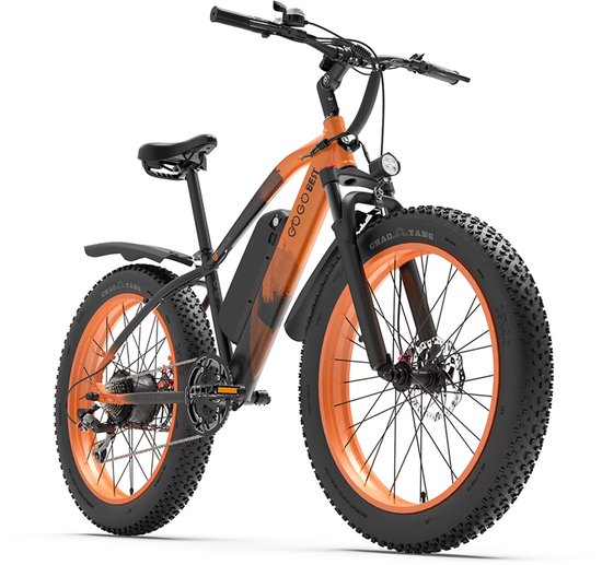 1x Elektrische fatbike - 150km bereik - 250W motor - 26x4,0 banden - Shimano 7-speed - stadsfiets - zwart oranje