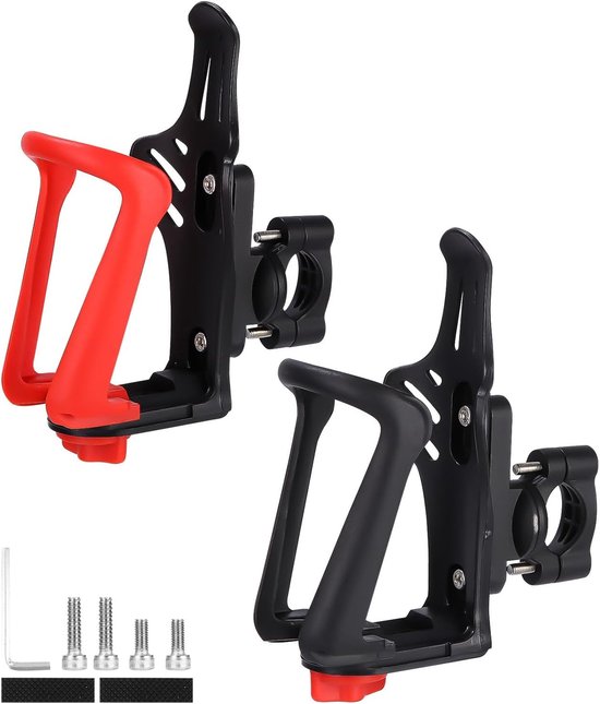 2 bidonhouders – 360° draaibaar, universeel, voor fiets, scooter en rolstoel,Verstelbare drinkfleshouder voor frame en stuur – eenvoudig te monteren – plastic