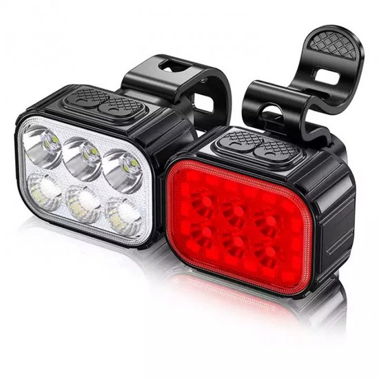 2-delige set - fietslampjes - Fietsverlichtingsset - fietslampjes voorlicht en achterlichten - Zwarte fietsverlichtingsset - Zwarte LED-fietslamp - Fietsverlichtingsset - fietslampjes usb oplaadbaar
