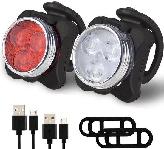 2-delige set - fietslampjes - LED-fietsverlichtingsset met standaard - LED-fietsverlichtingsset - Fietslampjes oplaadbaar - Fietsverlichtingsset - Fietslamp - USB-oplaadbaarfietslampjes usb oplaadbaar - Waterdicht