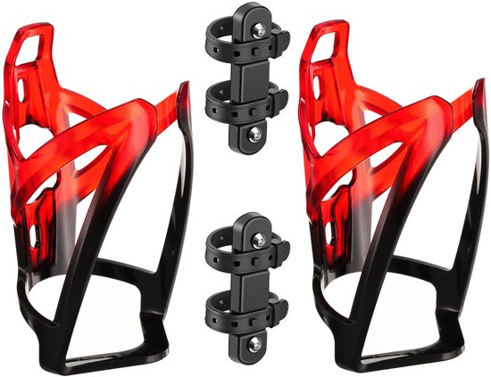 2 Fiets Waterfleshouders - Universele Fietsfleshouder - Ultralichte Fleshouder - Ponsvrij - Inclusief 2 Bevestigingen - Geschikt voor Mountain Racefietsen - Kleurverloop Zwart en Rood