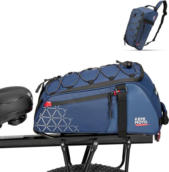 2-in-1 bagagedragertas, 8 liter & waterdichte fietstassen voor bagagedrager, meerdere vakken, met draaggreep en schouderriem, fietstassen achter, blauw van Lixada