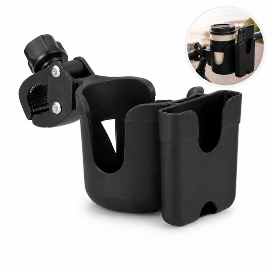 2-in-1 Bekerhouder met Telefoonhouder | Universele Fiets Bekerhouder | Buggy Bekerhouder | Kinderwagen Accessoire | Scooter Bekerhouder | Motor Bekerhouder | Cup Holder