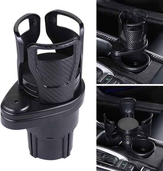 2-in-1 Bekerhouder voor in de Auto - Bekerhouder Auto - Fleshouder Auto - Auto Drankhouder - Universele - met telefoonhouder - koolstofzwart - 18.5×8 cm