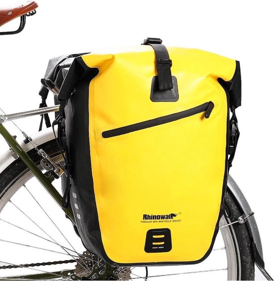 2 in 1 Fietstas Enkele Waterdicht - Reis Fietstassen - Fietstassen Enkel 27L - Fietstas en Schoudertas - Geel van Merkloos