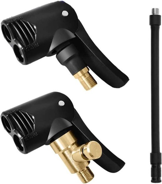2-in-1 Schrader- en Frans ventieladapter - met luchtslang voor fiets-, auto- en motorbanden