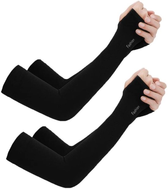 2 paar armsleeves - Compressie armsleeves - Unisex -Open teen- Ice Silk verkoelende zonwerende mouwen - UV - Geschikt voor sporten, voetbal, golf, volleybal, fietsen en basketbal - One Size - Zwart