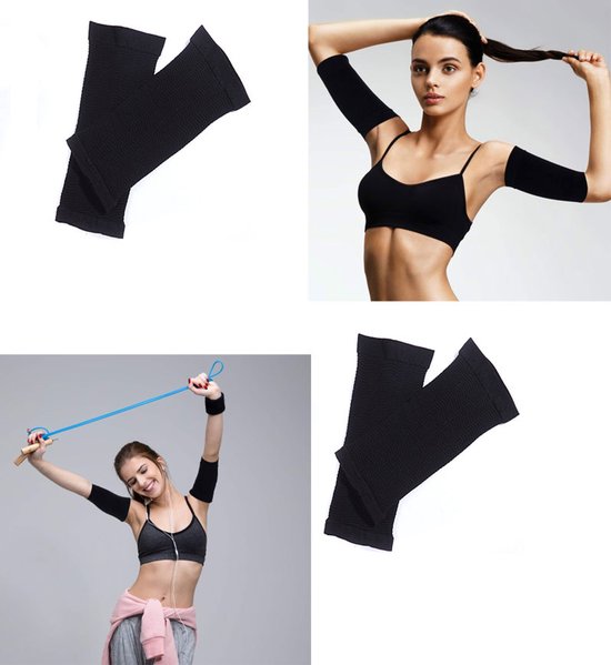 2-Paar Bovenarmvormende compressieband - Armvormende set - Yogamouwen - Elleboog- en polsbeschermers - Armmouwen - Geschikt voor oefeningen en fitness, dagelijkse vormgeving en het verbeteren van losse armen - Zwart van Merkloos