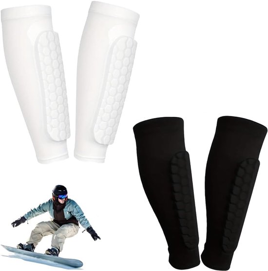 2 Paar - scheenbeschermers voetbal - scheenbeschermers - kuitcompressiekous met honingraatpads - Scheenbeschermers voor ski's - Scheenlappen voetbal - scheenbeschermers voor kinderen, jeugd en volwassenen - kuitbescherming - maat: M - Wit, Zwart van SATURO