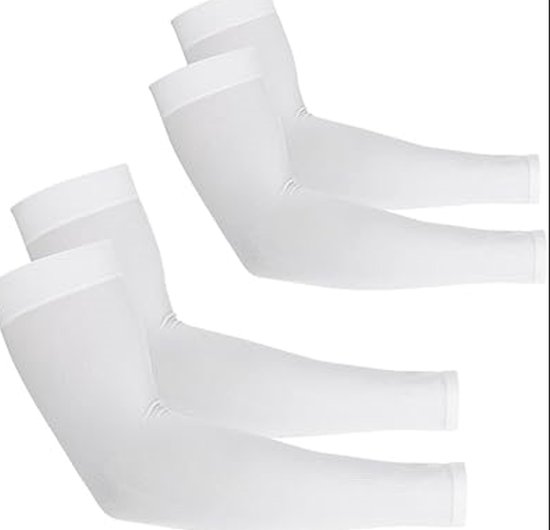 2 paars verkoelende armmouwen voor mannen en vrouwen - UPF 50 - UV-bescherming -zonnemouwen - tatoeage - bedekking - compressie - sportmouwen om armen te bedekken voor fietsen, autorijden, golf - Wit