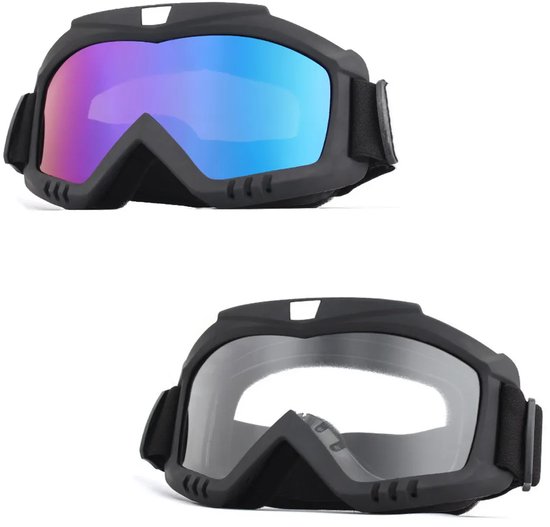2-Pack Crossmotor & Motorbrillen - Winddicht voor Motorrijden - ATV - Ski en Race - Fietsbril - Sportbril - Sport Zonnebril