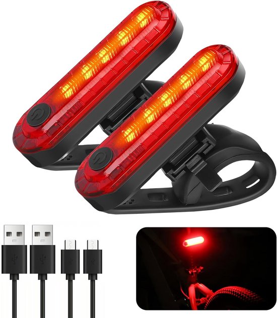 2-pack superheldere USB oplaadbare LED-achterlichten Geschikt Geschikt voor fietshelm, rugzak, veiligheidswaarschuwing, 4 verlichtingsmodi