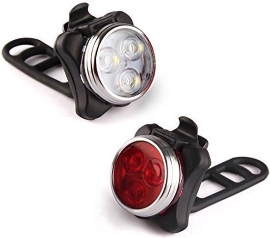 *** 2 Sets Duo LED Fietsverlichting USB Oplaadbaar - 2 Rood en 2 Wit -Waterbestendig - Fietslicht - Fietslampjes - van Heble® ***