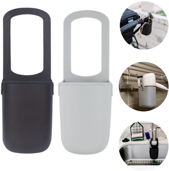 2 stuks bekerhouder - Fietsen bidonhouder - Scooter flessenhouder - Kinderwagen bekerhouder - Siliconen opbergtas - Wasbak afvoermand - Voor kinderwagens, scooters, badkamers, wastafels, trolleys, rolstoelen (8,5*27,5 cm - Diverse kleuren)