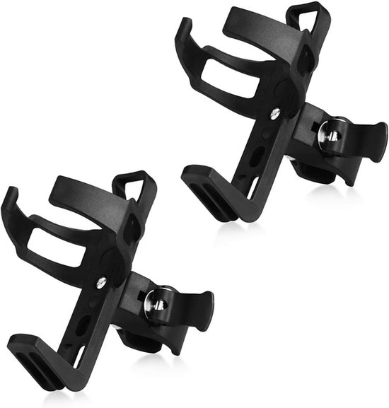 2 stuks - Bidonhouder - met Antislip Klem - voor Fiets en Kinderwagen - 360 Graden Roterende - Verstelbare Waterfleshouder - voor Stuur, Frame en Rolstoel - Geschikt voor Flaccid Flessen Ø 6.35-8.38 cm - Zwart