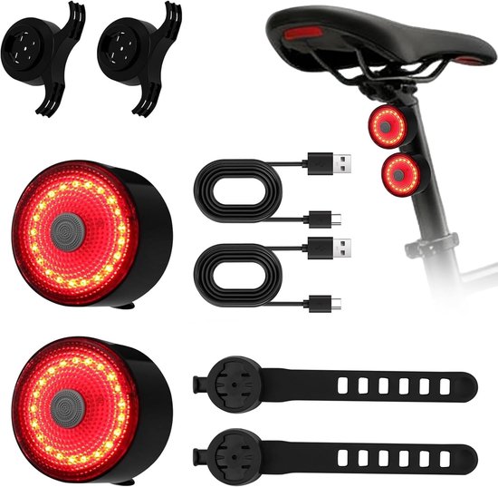 2 Stuks Bike Tail Light - Ultra Bright 60LM - USB-C Rechargeable - 5 Modes - Waterproof - Road Biking Safety