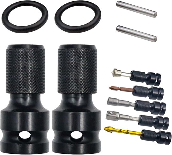 2 stuks dopsleuteladapter, slagschroevendraaier bitadapter passende lederen slijp pijp, 1/2 naar 1/4 schroevendraaier bithouder, bithouder accuschroevendraaier snelspan converter voor