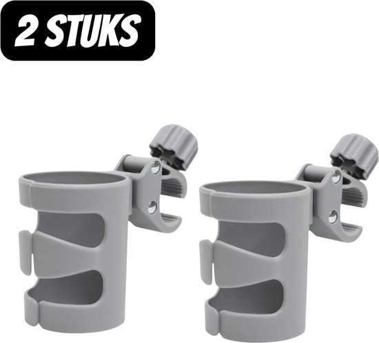 2 stuks - Draagbare bekerhouder voor buiten - Drankbekerhouder - Universele Bekerhouder - 360° Draaibare Flessenhouder voor Driewielers en Stepjes - Multifunctionele Drinkfles Houder - Grijs