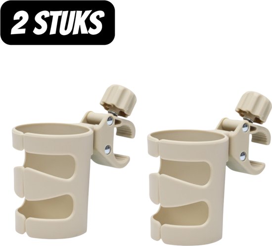 2 stuks - Draagbare bekerhouder voor buiten - Drankbekerhouder - Universele Bekerhouder - 360° Draaibare Flessenhouder voor Driewielers en Stepjes - Multifunctionele Drinkfles Houder - Khaki