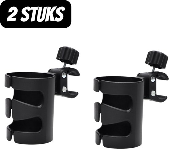 2 stuks - Draagbare bekerhouder voor buiten - Drankbekerhouder - Universele Bekerhouder - 360° Draaibare Flessenhouder voor Driewielers en Stepjes - Multifunctionele Drinkfles Houder - Zwart
