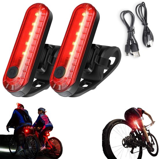 2 stuks fietsachterlichten - Veiligheidswaarschuwingslichten - Fietsachterlichten - USB oplaadbare achterlichten - Accessoires voor nachtelijk buitenrijden - Geschikt voor racefietsen, fietsen, kinderfietsen en mountainbikes (7,5*1,5 cm - Rood)