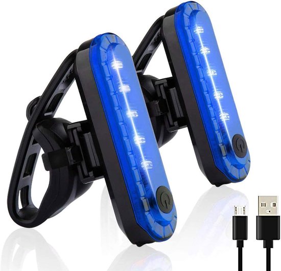 2 Stuks Fietslamp - Fiets Achterlicht - fietsachterlichten - Voorlicht & Achterlicht - Fietsverlichting USB oplaadbaar - Led Fietslamp - Fietslampjes - Valbestendig & Waterdicht - Fietslamp Geschikt Voor Elke fiets - voor nachtelijk rijden - Blauw