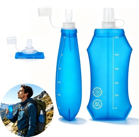 2 stuks Soft Flask 500ml - Opvouwbare sport drinkfles hardlopen - waterfles voor hardlopen fietsen