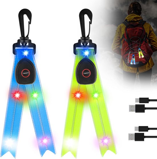 2 stuks USB Oplaadbare LED Knipperlichten Veiligheidsreflector voor Schooltas en Fietsen