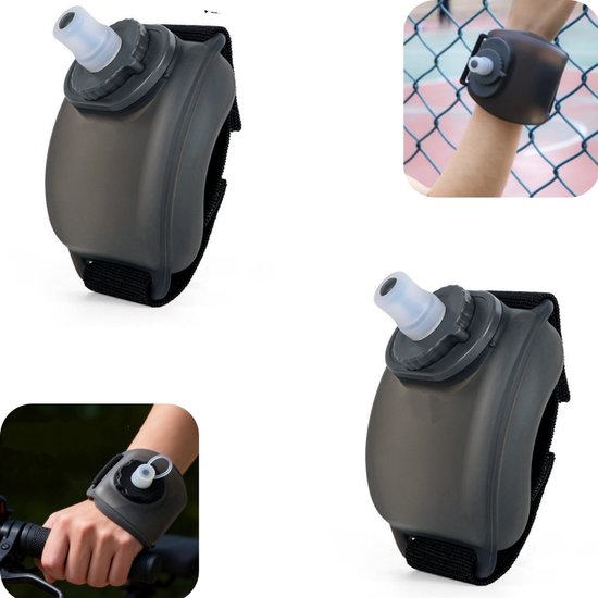 2 stuks waterflessen - pols waterfles - hardloop waterfles - klim waterfles - verstelbaar - lekvrij - sportaccessoires - geschikt voor klimmen, wandelen, joggen (zwart, 11,6*10,2 cm)