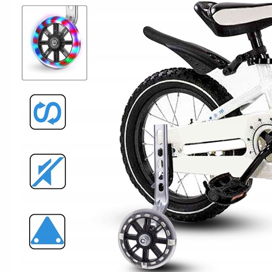 2 x Kinderfiets Zijwieltjes Balancerende Knipperende Wieltjes - Fiets oplegwielen - Geschikt voor 12-20 Inch Fietsen - Verstelbare Balancerende Wieltjes - Met Knipperend Effect - Antislip - Geluidsarm