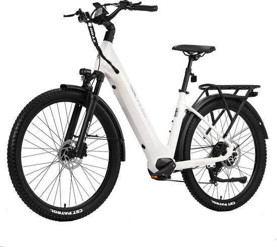 2026 TTGO 27.5×2.4 Inch Elektrische Fiets – 48V 15Ah Accu (720Wh) – ZOOM Gedempte Zadelpen – Actieradius tot 130 km – LCD Display – Shimano 7 Versnellingen – Hydraulische Schijfremmen – 70 Nm– Elektrische stadsfietsen – Wit